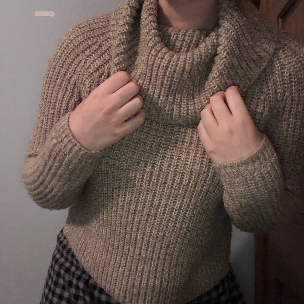 Cozy cowl neck knitted sweater